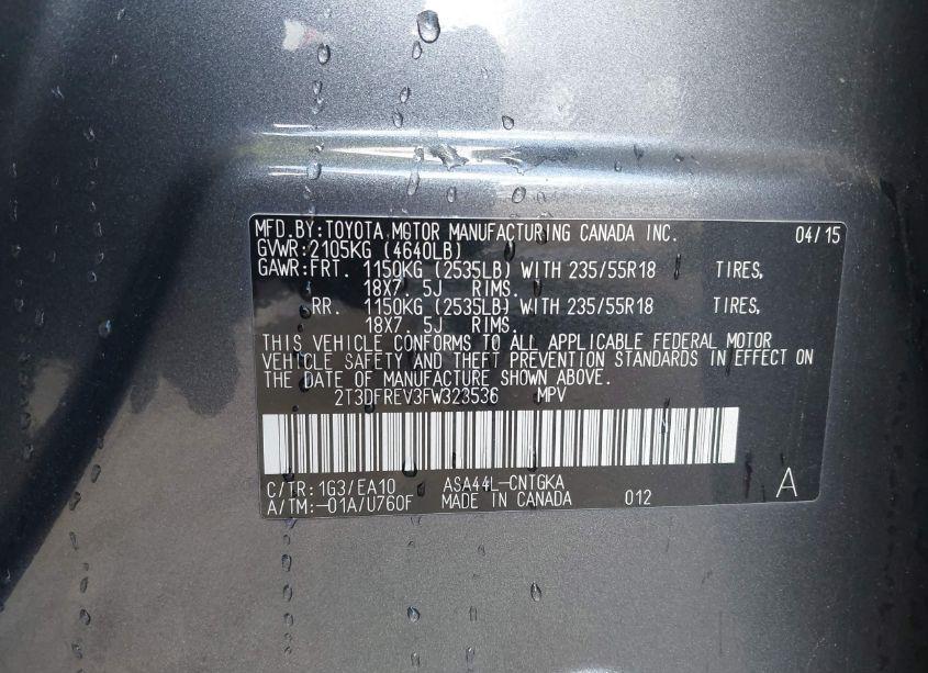 Photo 9 of 2015 Toyota Rav4 LIMITED (VIN 2T3DFREV3FW323536)