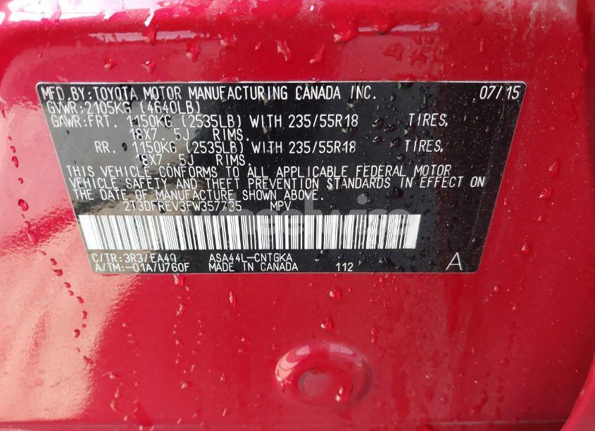 Photo 9 of 2015 Toyota Rav4 LIMITED (VIN 2T3DFREV3FW357735)