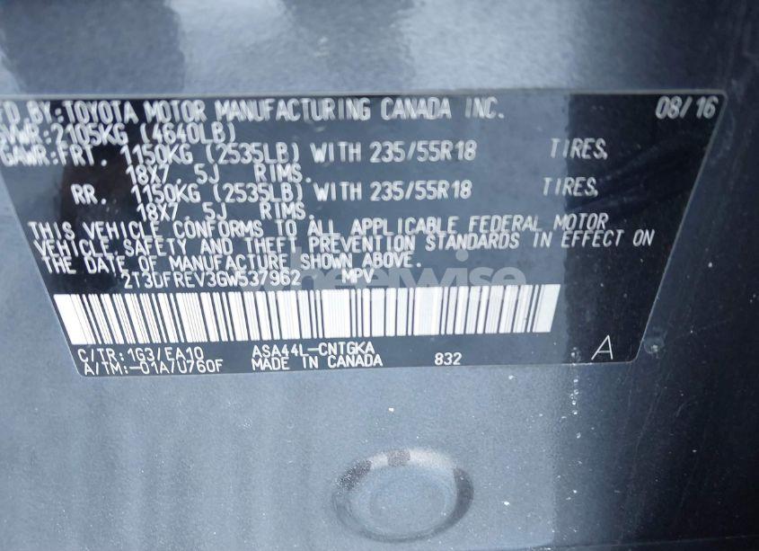 Photo 9 of 2016 Toyota Rav4 LIMITED (VIN 2T3DFREV3GW537962)