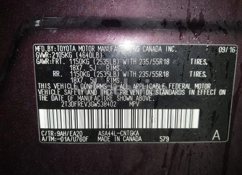 Photo 9 of 2016 Toyota Rav4 LIMITED (VIN 2T3DFREV3GW538402)