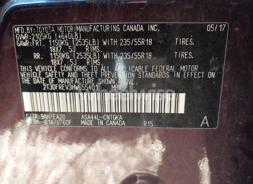 Photo 9 of 2017 Toyota Rav4 LIMITED (VIN 2T3DFREV3HW655401)