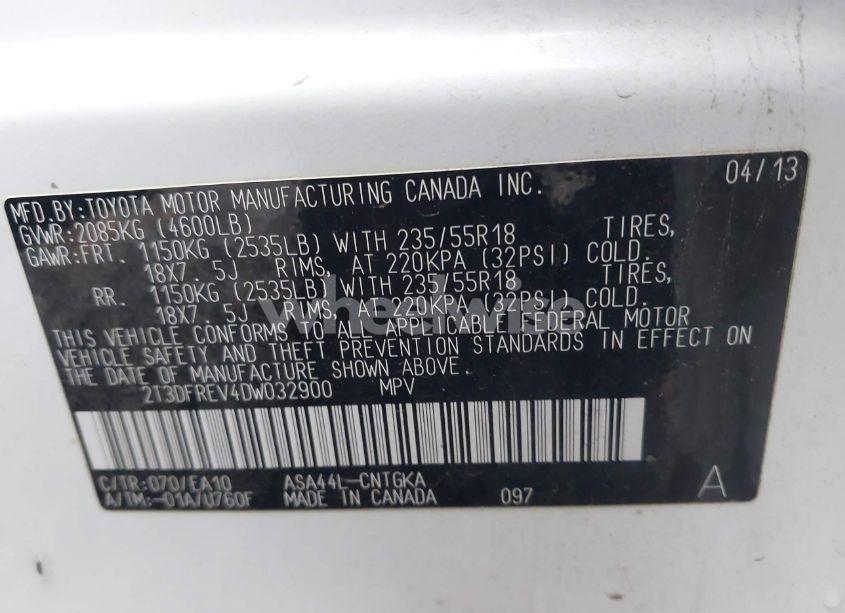 Photo 9 of 2013 Toyota Rav4 LIMITED (VIN 2T3DFREV4DW032900)