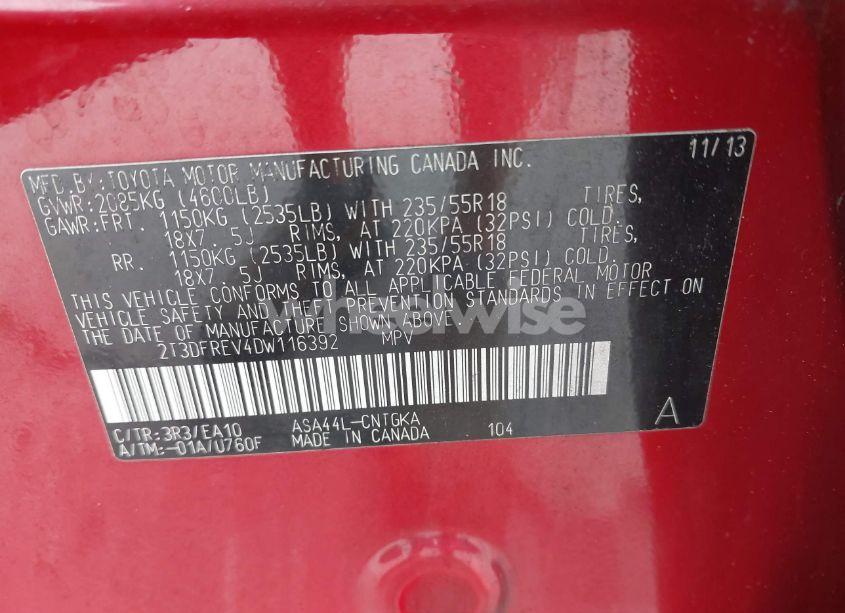 Photo 9 of 2013 Toyota Rav4 LIMITED (VIN 2T3DFREV4DW116392)