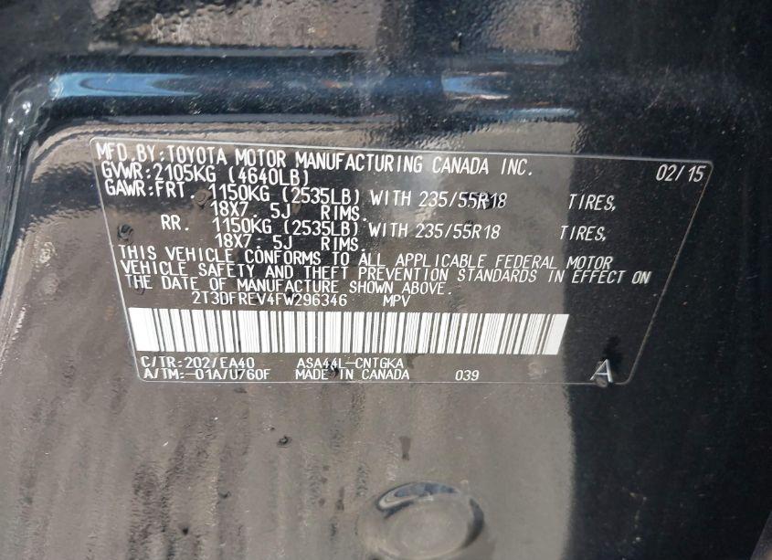 Photo 9 of 2015 Toyota Rav4 LIMITED (VIN 2T3DFREV4FW296346)