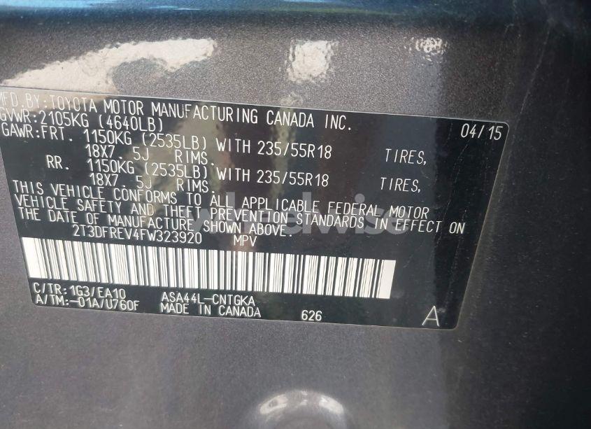 Photo 9 of 2015 Toyota Rav4 LIMITED (VIN 2T3DFREV4FW323920)