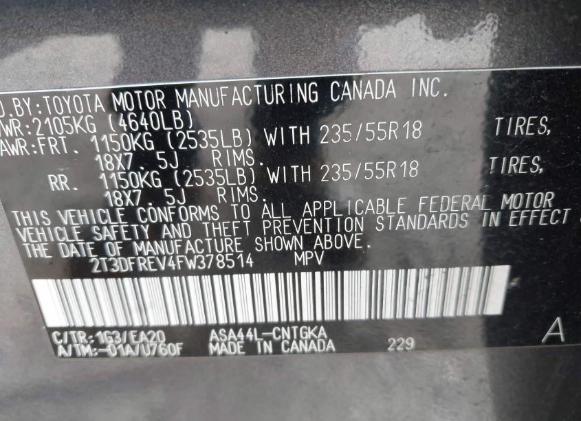 Photo 9 of 2015 Toyota Rav4 LIMITED (VIN 2T3DFREV4FW378514)