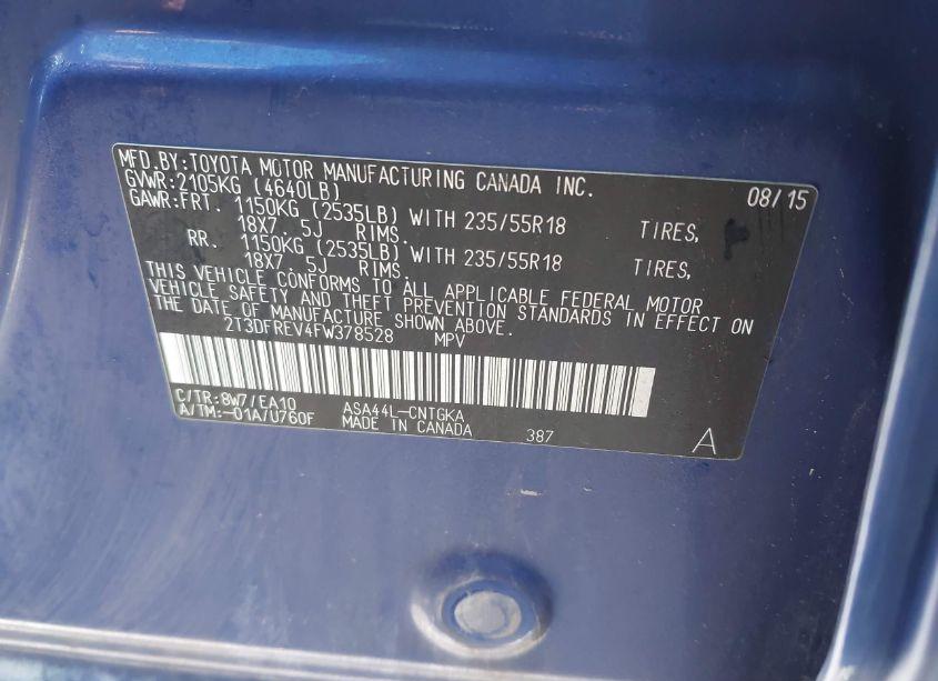 Photo 9 of 2015 Toyota Rav4 LIMITED (VIN 2T3DFREV4FW378528)