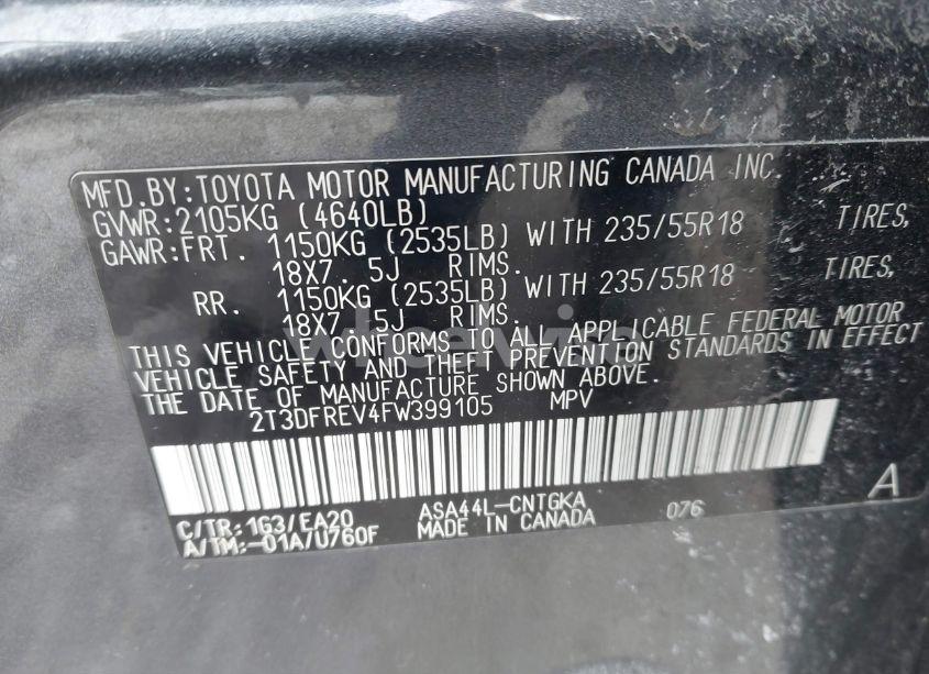 Photo 9 of 2015 Toyota Rav4 LIMITED (VIN 2T3DFREV4FW399105)