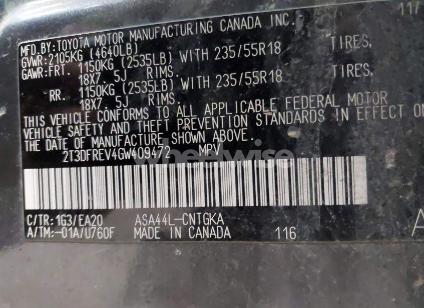 Photo 9 of 2016 Toyota Rav4 LIMITED (VIN 2T3DFREV4GW409472)