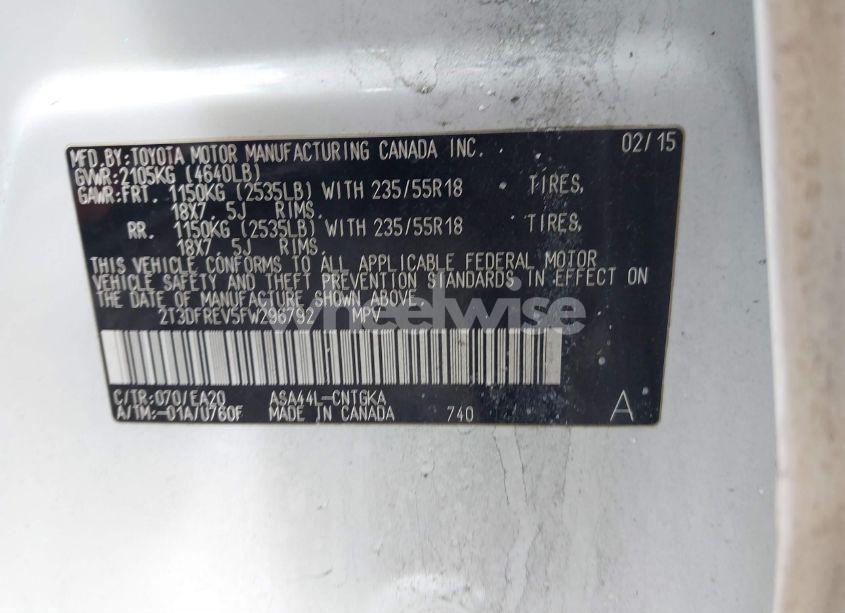 Photo 9 of 2015 Toyota Rav4 LIMITED (VIN 2T3DFREV5FW296792)