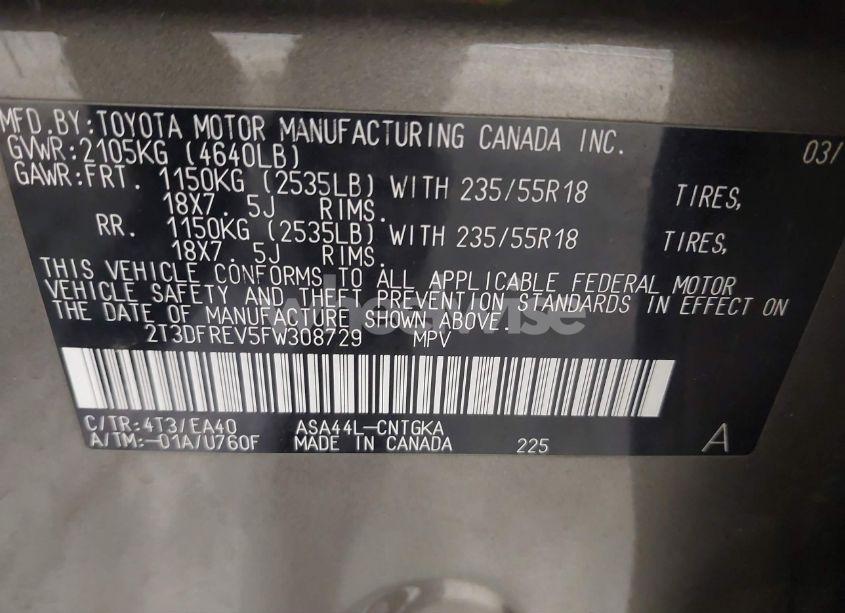 Photo 9 of 2015 Toyota Rav4 LIMITED (VIN 2T3DFREV5FW308729)