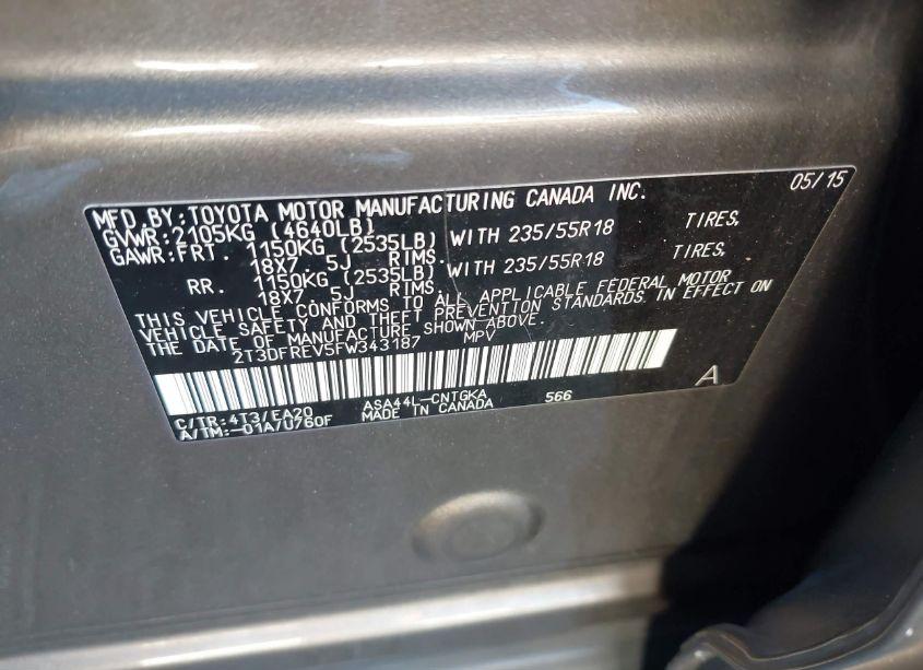 Photo 9 of 2015 Toyota Rav4 LIMITED (VIN 2T3DFREV5FW343187)