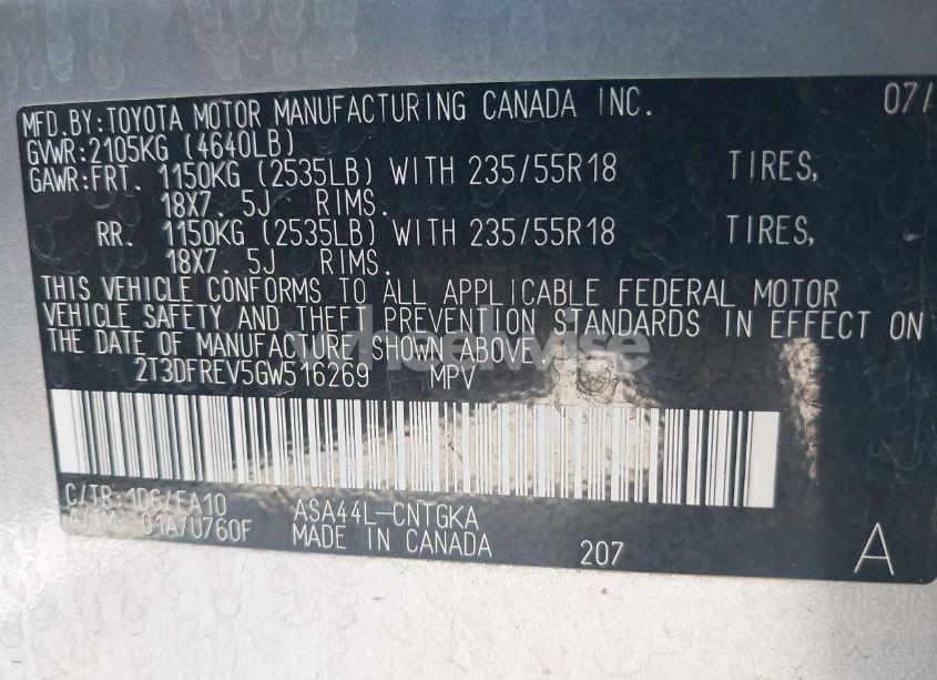 Photo 9 of 2016 Toyota Rav4 LIMITED (VIN 2T3DFREV5GW516269)