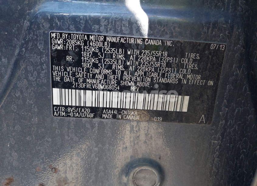 Photo 9 of 2013 Toyota Rav4 LIMITED (VIN 2T3DFREV6DW068054)