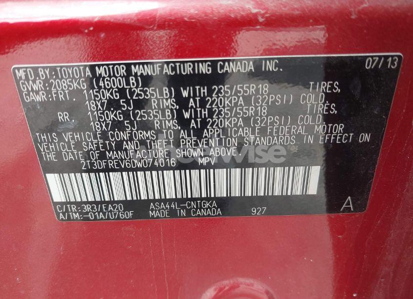 Photo 9 of 2013 Toyota Rav4 LIMITED (VIN 2T3DFREV6DW074016)