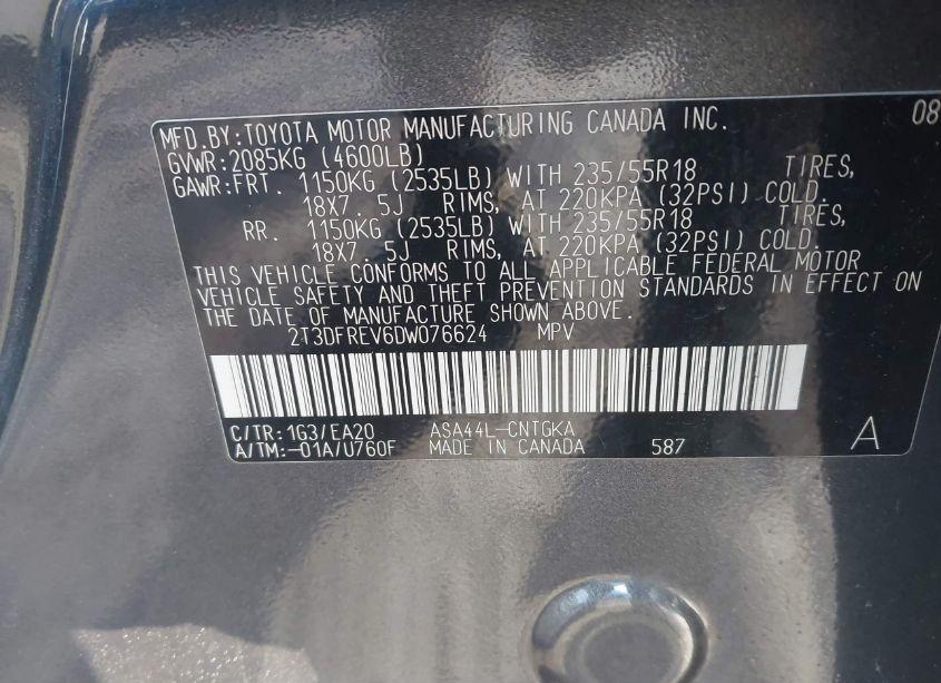 Photo 9 of 2013 Toyota Rav4 LIMITED (VIN 2T3DFREV6DW076624)