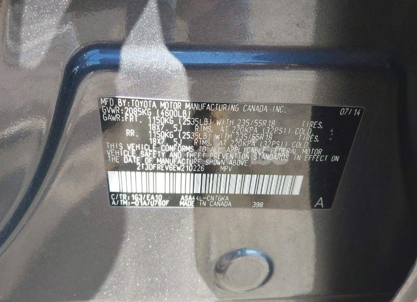 Photo 9 of 2014 Toyota Rav4 LIMITED (VIN 2T3DFREV6EW210226)