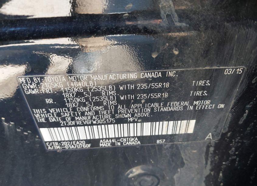 Photo 9 of 2015 Toyota Rav4 LIMITED (VIN 2T3DFREV6FW305175)