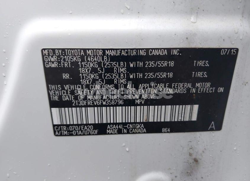 Photo 9 of 2015 Toyota Rav4 LIMITED (VIN 2T3DFREV6FW358796)