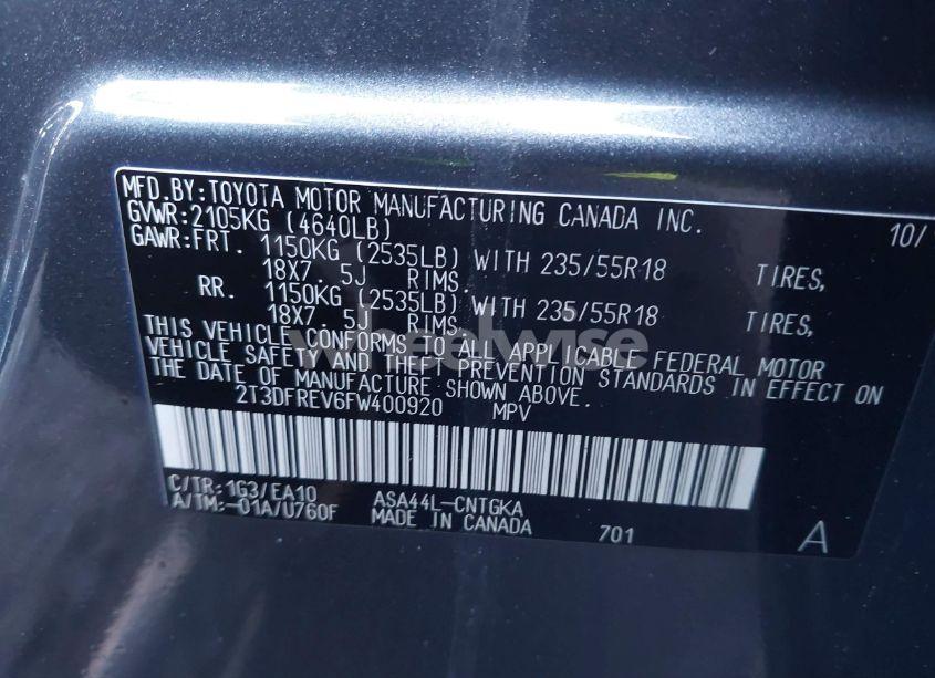 Photo 9 of 2015 Toyota Rav4 LIMITED (VIN 2T3DFREV6FW400920)