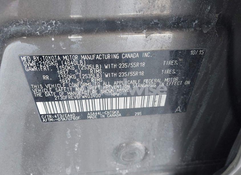 Photo 9 of 2015 Toyota Rav4 LIMITED (VIN 2T3DFREV6FW403400)