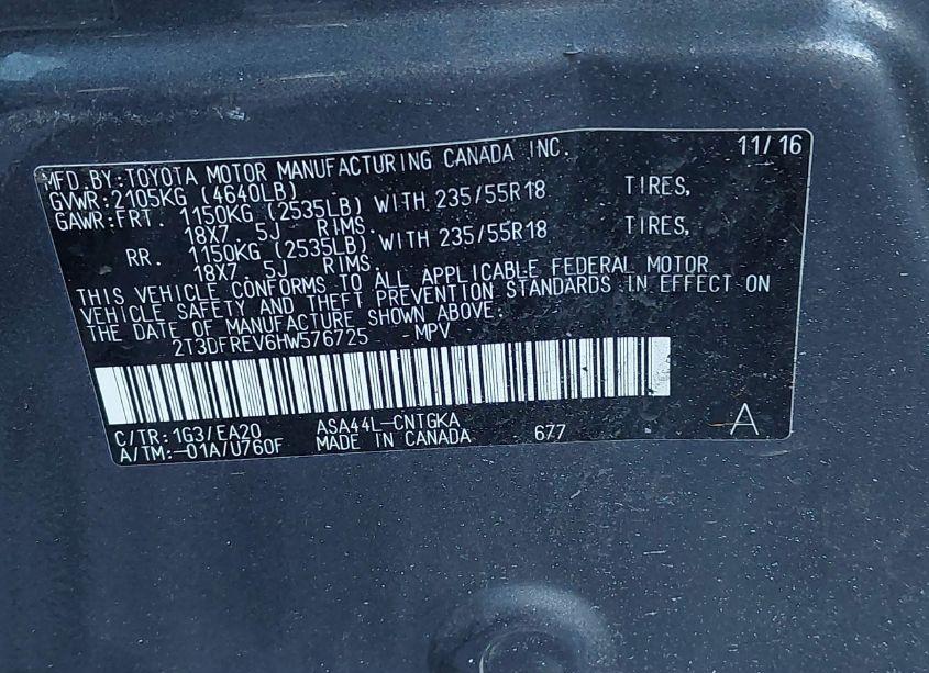 Photo 9 of 2017 Toyota Rav4 LIMITED (VIN 2T3DFREV6HW576725)