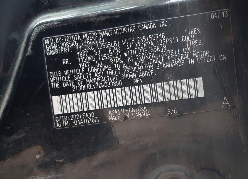 Photo 9 of 2013 Toyota Rav4 LIMITED (VIN 2T3DFREV7DW033880)