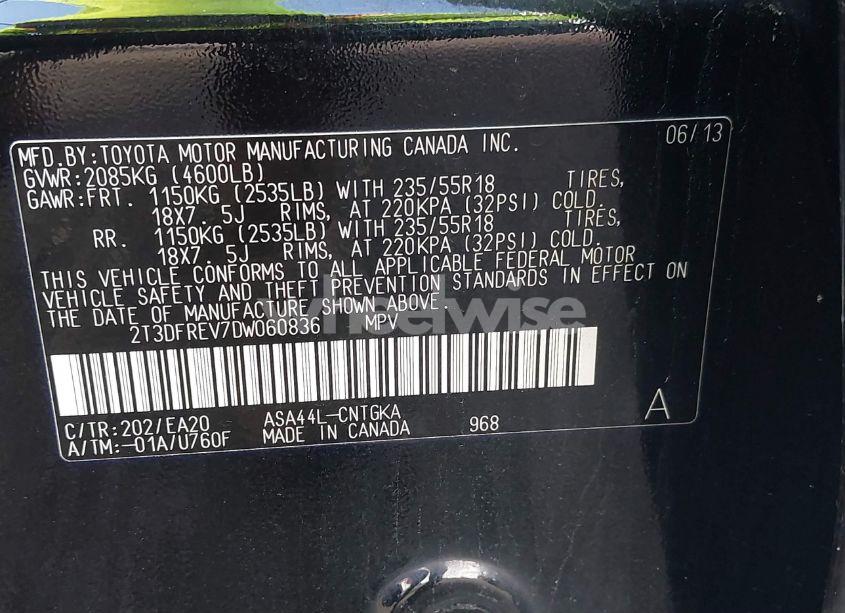 Photo 9 of 2013 Toyota Rav4 LIMITED (VIN 2T3DFREV7DW060836)