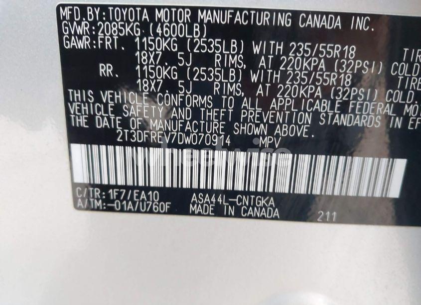 Photo 9 of 2013 Toyota Rav4 LIMITED (VIN 2T3DFREV7DW070914)