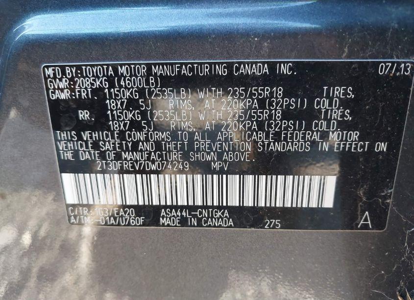 Photo 9 of 2013 Toyota Rav4 LIMITED (VIN 2T3DFREV7DW074249)