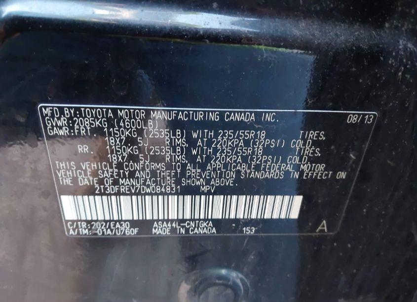 Photo 9 of 2013 Toyota Rav4 LIMITED (VIN 2T3DFREV7DW084831)