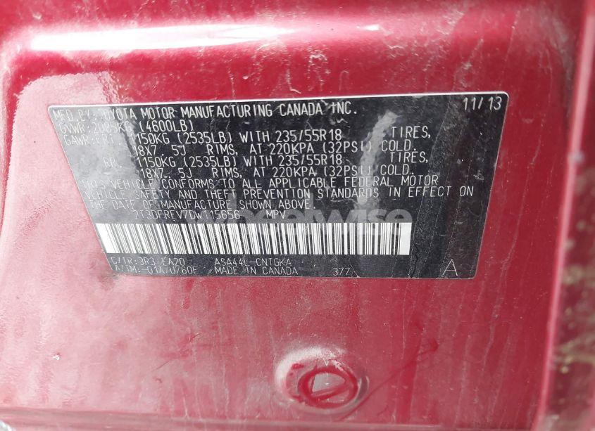 Photo 9 of 2013 Toyota Rav4 LIMITED (VIN 2T3DFREV7DW115656)