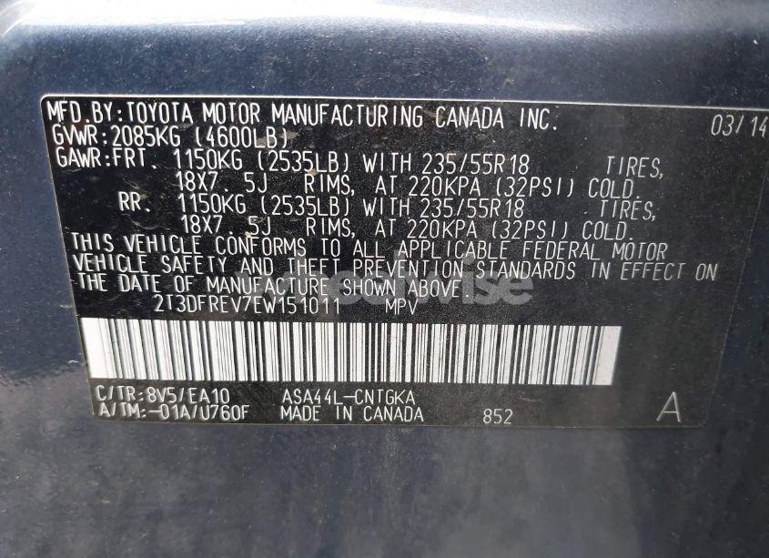 Photo 9 of 2014 Toyota Rav4 LIMITED (VIN 2T3DFREV7EW151011)