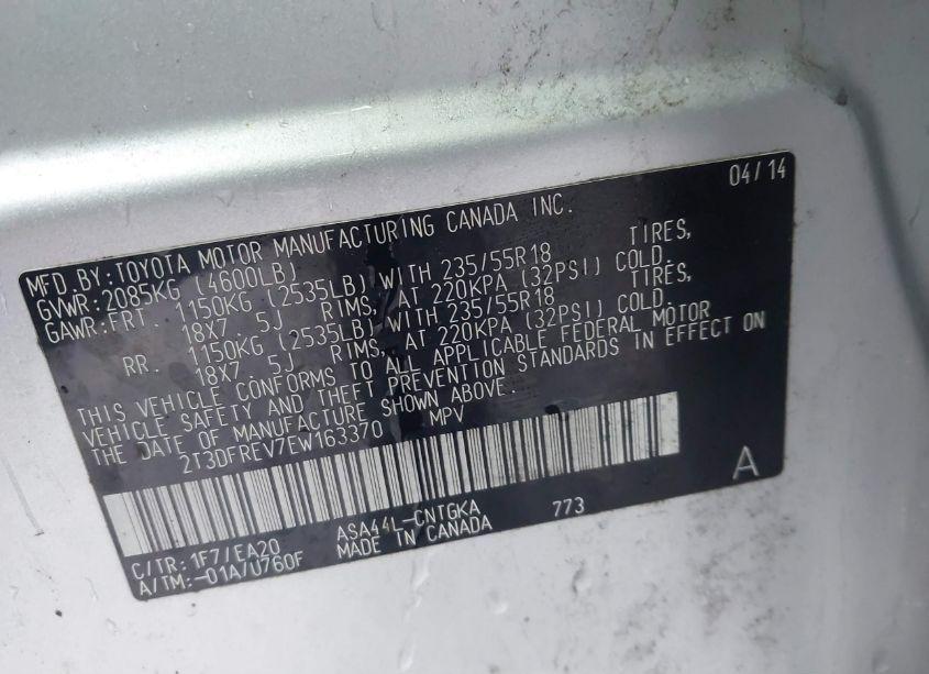 Photo 9 of 2014 Toyota Rav4 LIMITED (VIN 2T3DFREV7EW163370)