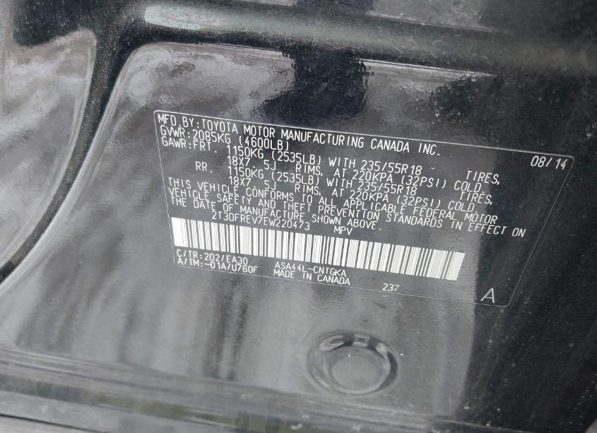 Photo 9 of 2014 Toyota Rav4 LIMITED (VIN 2T3DFREV7EW220473)