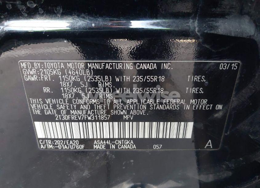 Photo 9 of 2015 Toyota Rav4 LIMITED (VIN 2T3DFREV7FW311857)