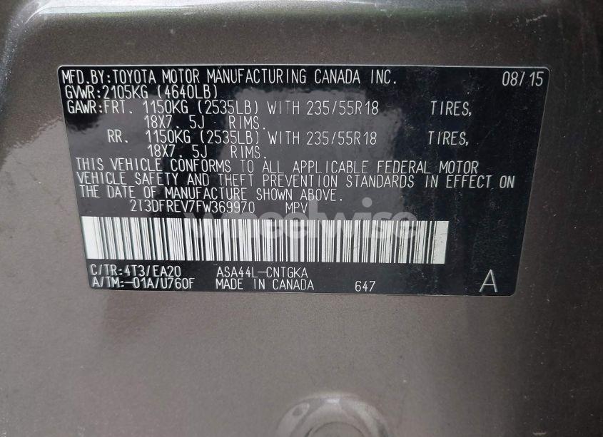 Photo 9 of 2015 Toyota Rav4 LIMITED (VIN 2T3DFREV7FW369970)