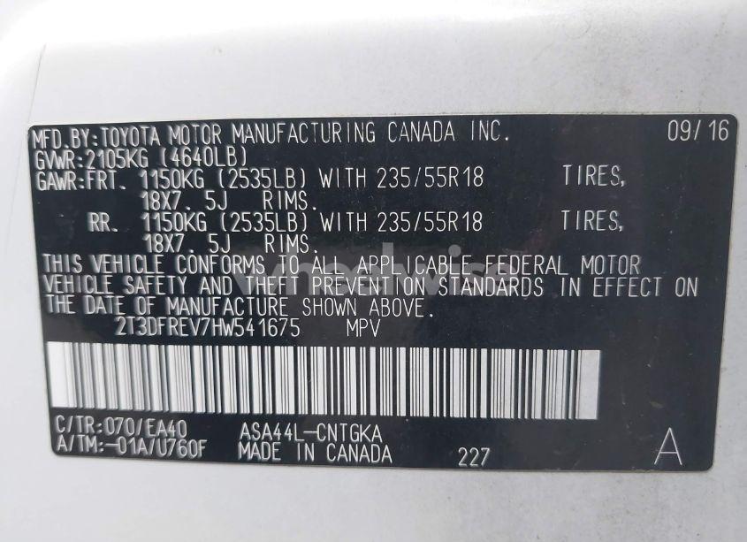 Photo 9 of 2017 Toyota Rav4 LIMITED/SE/PLATINUM (VIN 2T3DFREV7HW541675)