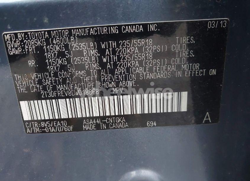 Photo 9 of 2013 Toyota Rav4 LIMITED (VIN 2T3DFREV8DW018868)