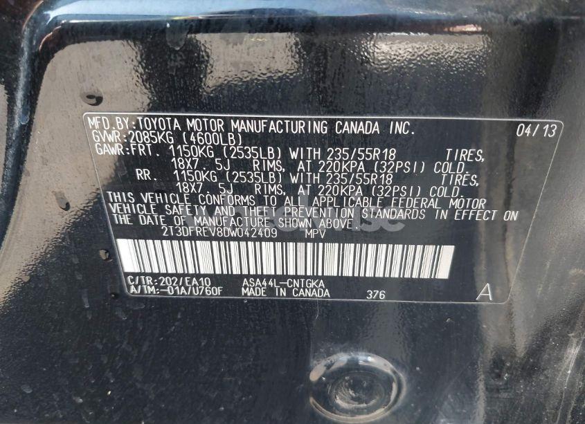 Photo 9 of 2013 Toyota Rav4 LIMITED (VIN 2T3DFREV8DW042409)