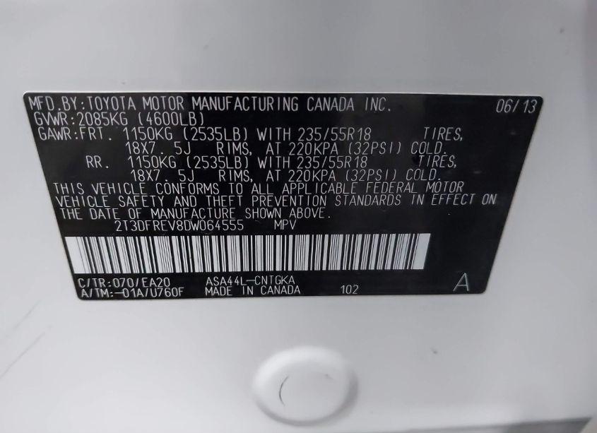 Photo 9 of 2013 Toyota Rav4 LIMITED (VIN 2T3DFREV8DW064555)