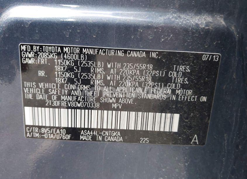 Photo 9 of 2013 Toyota Rav4 LIMITED (VIN 2T3DFREV8DW070338)