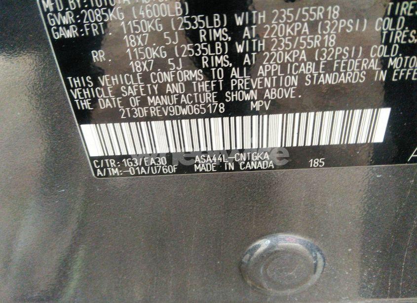 Photo 9 of 2013 Toyota Rav4 LIMITED (VIN 2T3DFREV9DW065178)