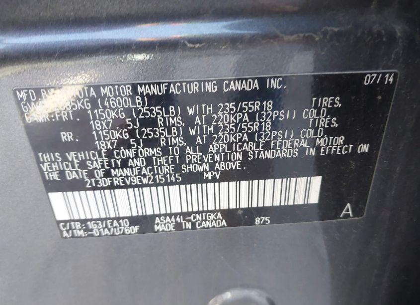 Photo 9 of 2014 Toyota Rav4 LIMITED (VIN 2T3DFREV9EW215145)