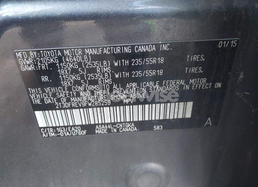 Photo 9 of 2015 Toyota Rav4 LIMITED (VIN 2T3DFREV9FW285259)