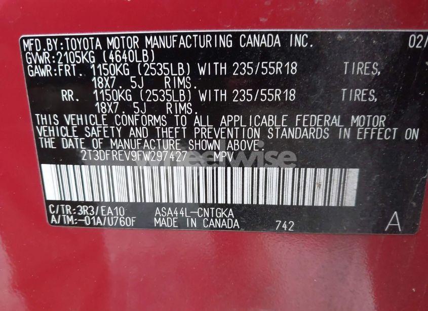 Photo 9 of 2015 Toyota Rav4 LIMITED (VIN 2T3DFREV9FW297427)