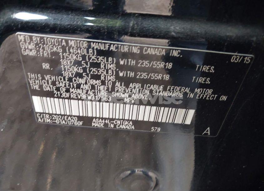 Photo 9 of 2015 Toyota Rav4 LIMITED (VIN 2T3DFREV9FW317563)