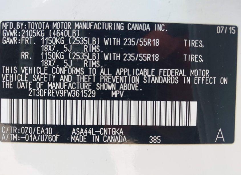 Photo 9 of 2015 Toyota Rav4 LIMITED (VIN 2T3DFREV9FW361529)