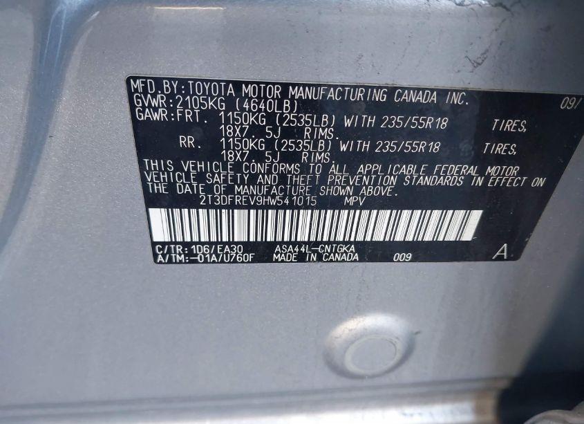 Photo 9 of 2017 Toyota Rav4 PLATINUM (VIN 2T3DFREV9HW541015)