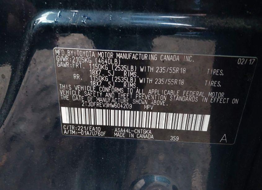 Photo 9 of 2017 Toyota Rav4 LIMITED (VIN 2T3DFREV9HW604209)